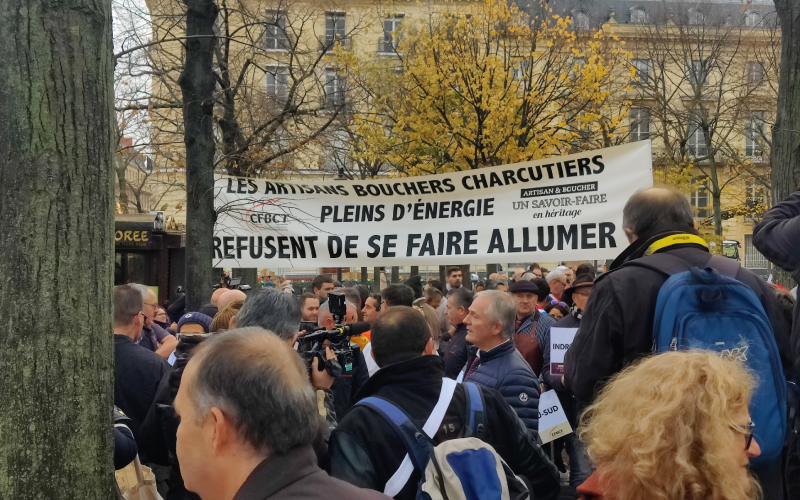 iManifestation des bouchers-charcutiers à Paris.