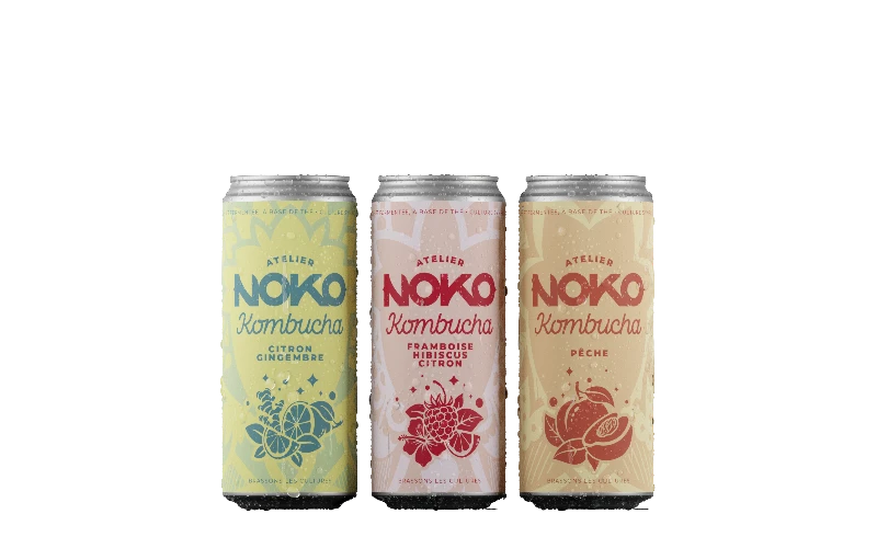 Les canettes de kombucha Atelier Noko. Crédit : Noko.