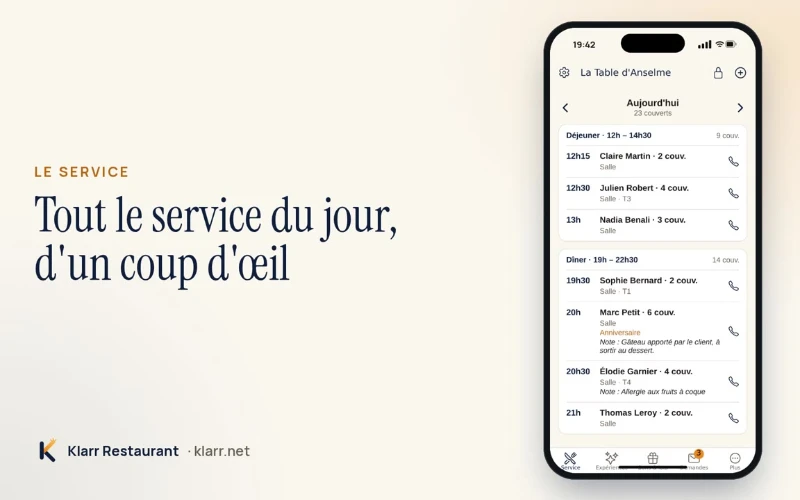 Interface Klarr de gestion d’avis, visibilité et réservations
